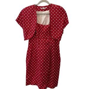Geary Roark Pencil Dress w/ Jacket Polka Dot Red/White VTG Size10 NEW Rockabilly
